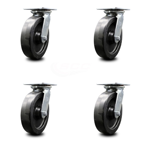 8 Inch Heavy Duty Polyolefin Caster Set with Ball Bearings SCC, 4PK